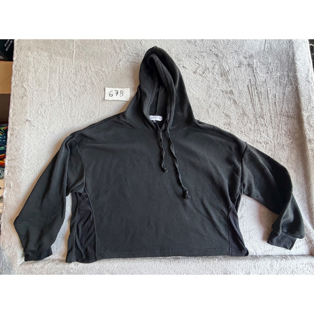 Thrill Cropped Hoodie Womens 1X Black Boxy Ribbed Side Sweatshirt
